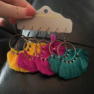 Bohemian Vintage Elliptical Ethnic Tassel Fan Shaped earrings set
